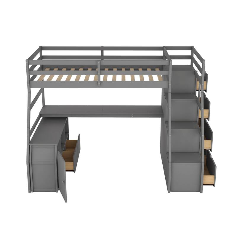 Multifunctional Twin Loft Bed with 7 Storage Drawers, Desk, and Shelves for Kids