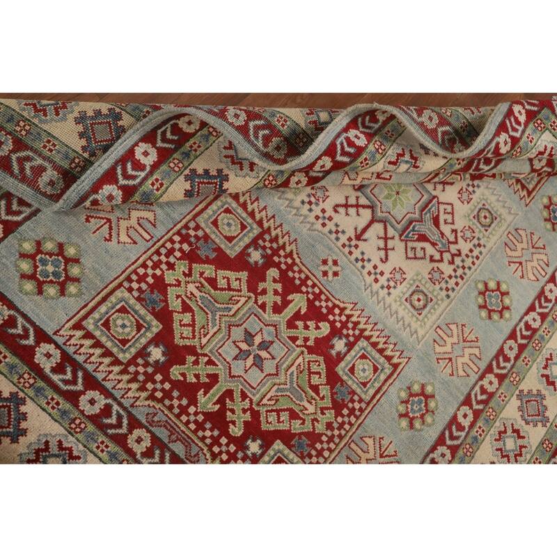 Geometric Kazak Area Rug Bedroom Handmade Wool Carpet - 5'1" x 6'10"