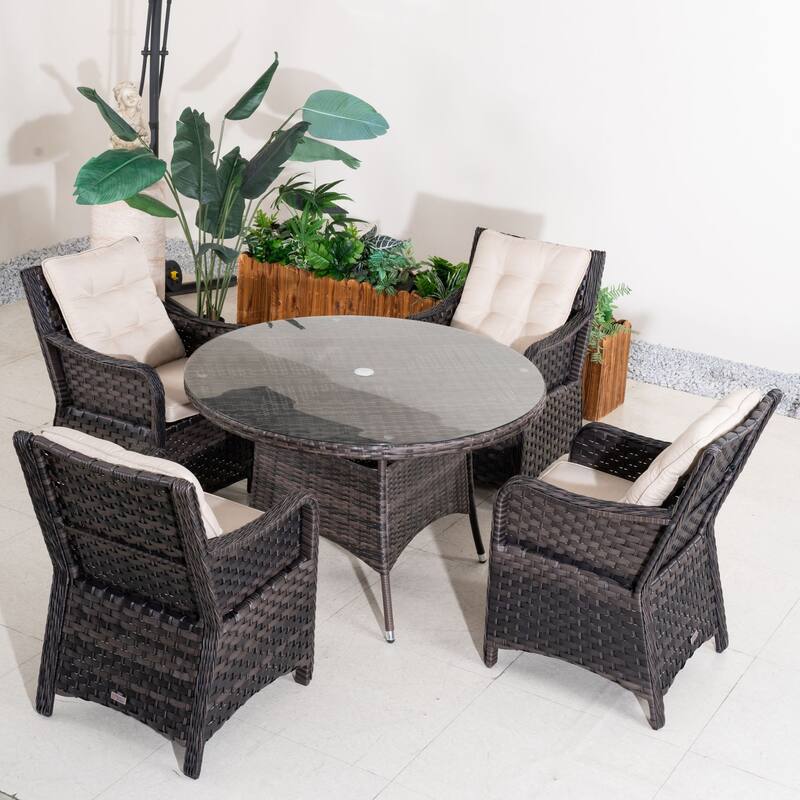 5-piece Outdoor Dining Set - PE Wicker Chairs & Tempered Glass Table