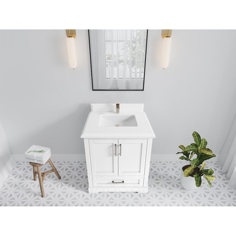 Willow Collection 30 in W x 22 in D x 36 in H Reeded Boston Single Bowl Sink Bathroom Vanity with Quartz or Marble Countertop - 1.5"White - White