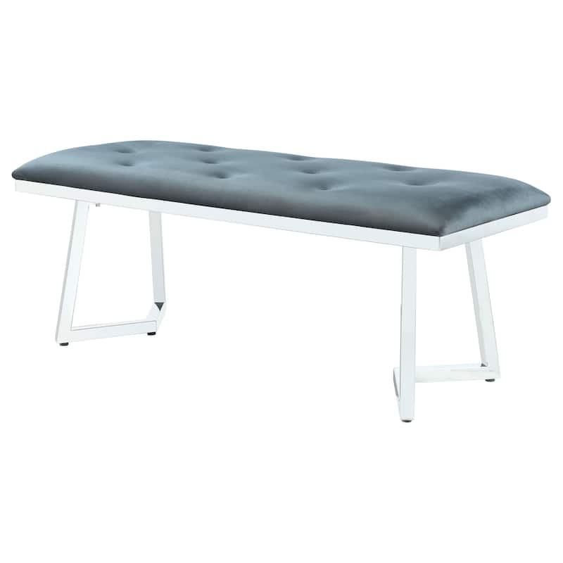 Beaufort Grey Velvet Upholstered Dining Bench Steel