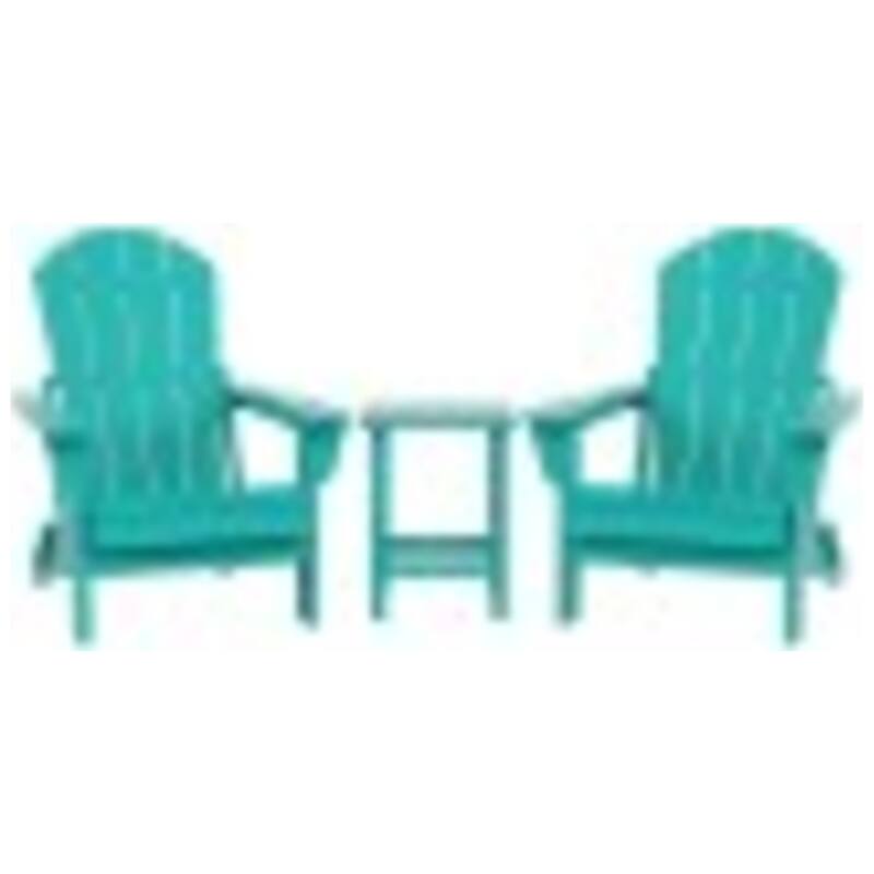 Laguna Hdpe All Weather Outdoor Patio Foldable Adirondack Chairs With Side Table (3-Piece Set) - Turquoise