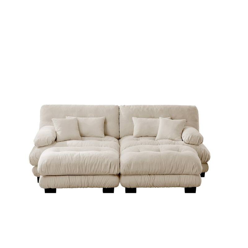 94.4" 2-Seater Chenille Cloud Couch with 4 Pillows and 2 Ottomans(Convertible Sleeper Sofa)