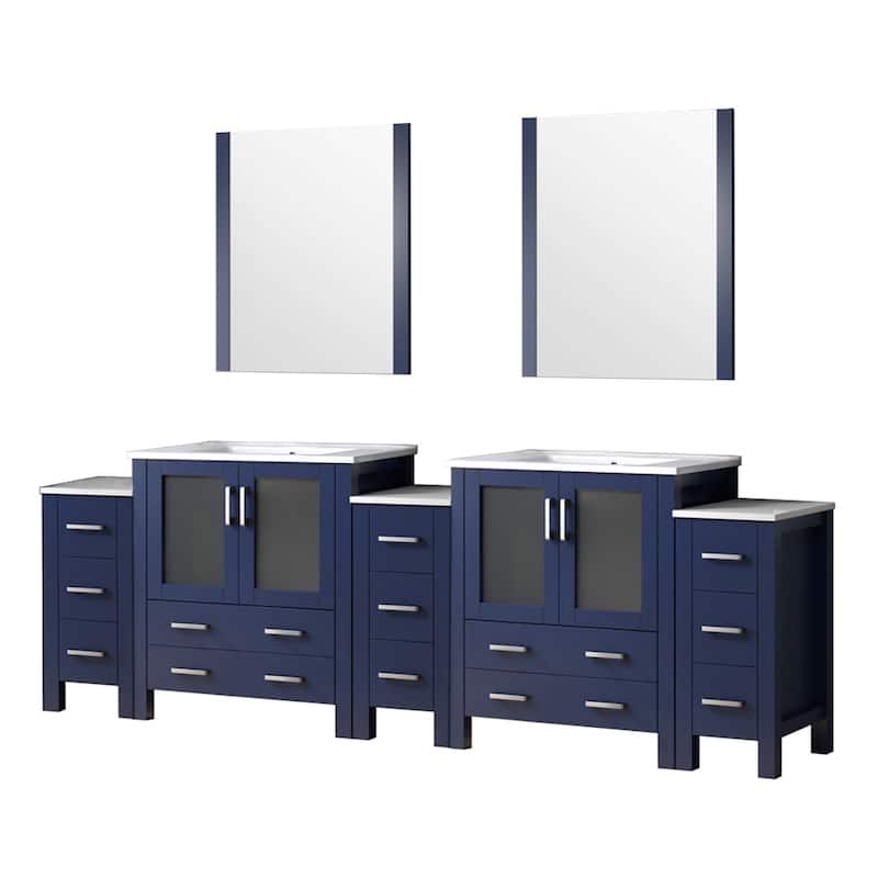 Volez Double Bath Vanity with Side Cabinets, White Ceramic Top and Mirrors
