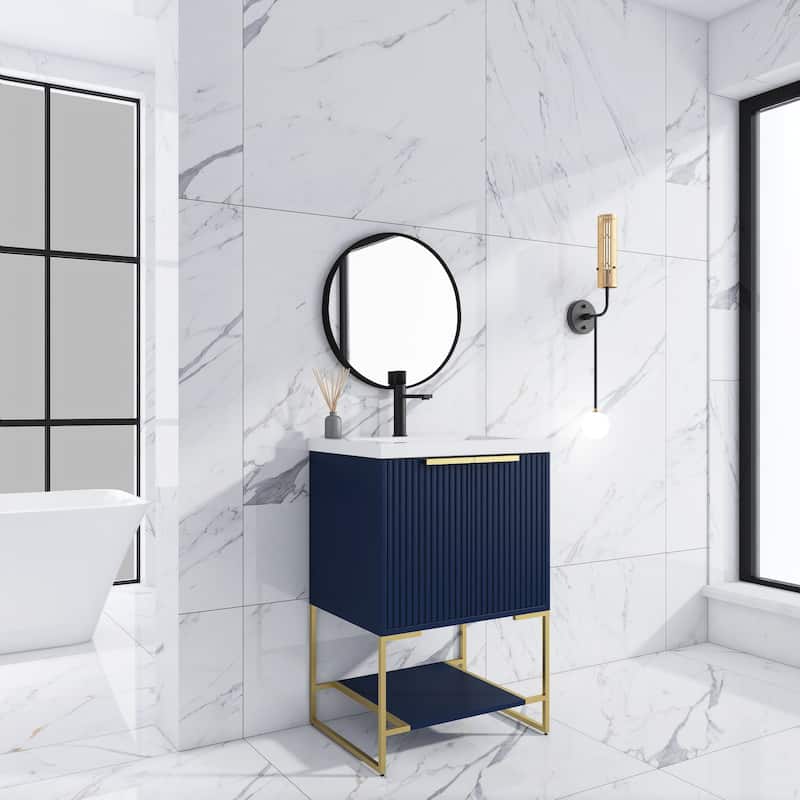 24"/30" Plywood Freestanding Bathroom Vanity Set with White Sink
