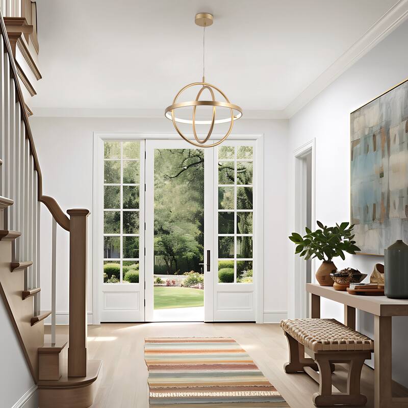 Modern Farmhouse LED Chandelier Black Gold Orb Pendant Light for Dining Room