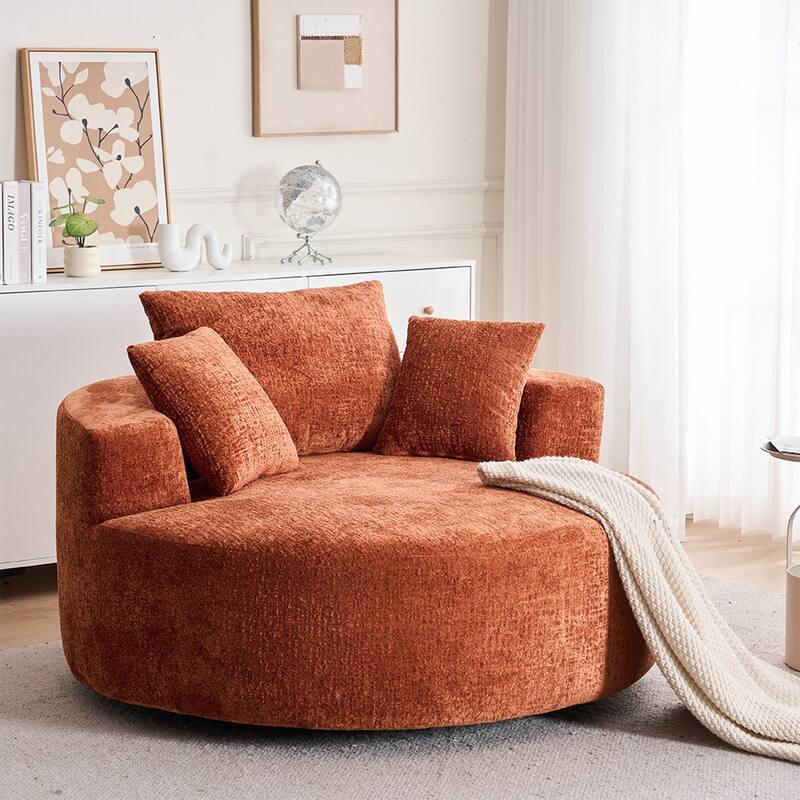 Round Accent Chair, 360 Swivel Chenille Barrel Chair, Fluffy Modern Sleeper For Living Room, Bedroom,Reading Room And Lounge