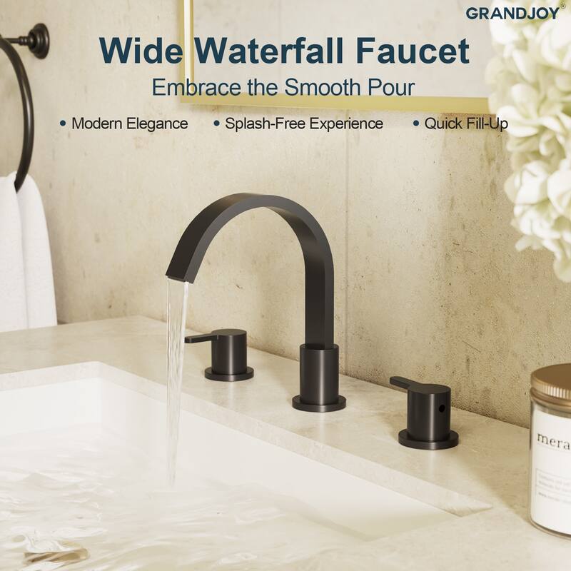 GRANDJOY 3-Hole Widespread Sink Faucet Stainless Steel Waterfall Bathroom Faucet