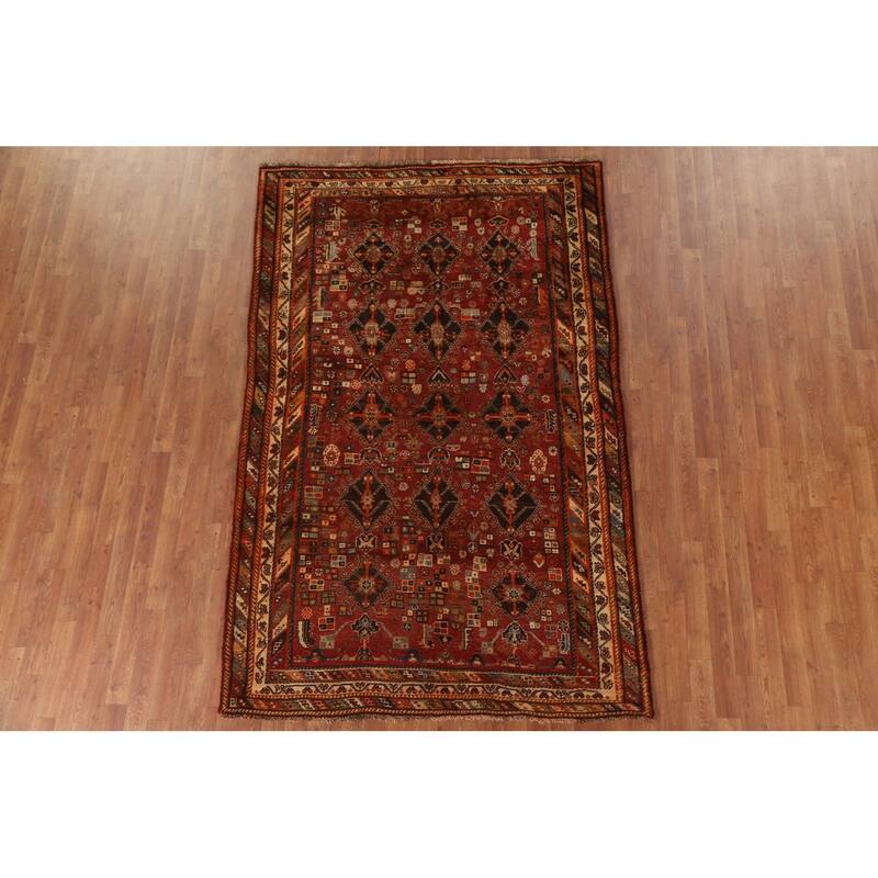 Hand Knotted Oriental 100% Wool Carpet Traditional Tribal Red Kashkoli Area Rug - 8' 2'' X 5' 4''
