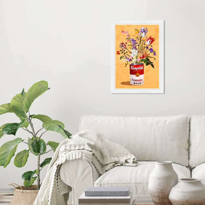Wynwood Studio Floral Soup Can Framed Trendy Retro Kitchen And Living Room Art Prints