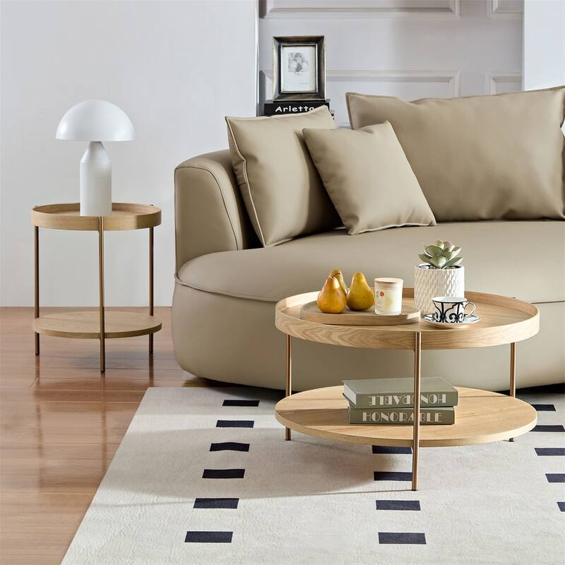 2-Piece 2 tier Round Coffee Table Set,Easy Assembly Nesting End Tables