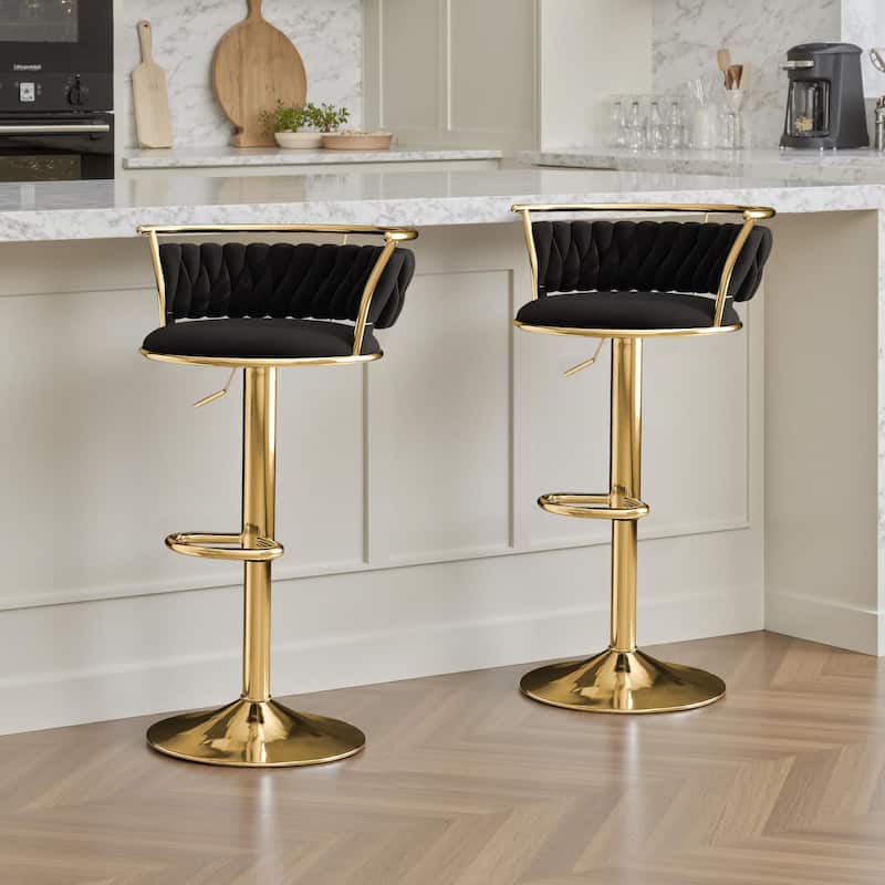 Set of 2 Velvet Adjustable Swivel Bar Stools