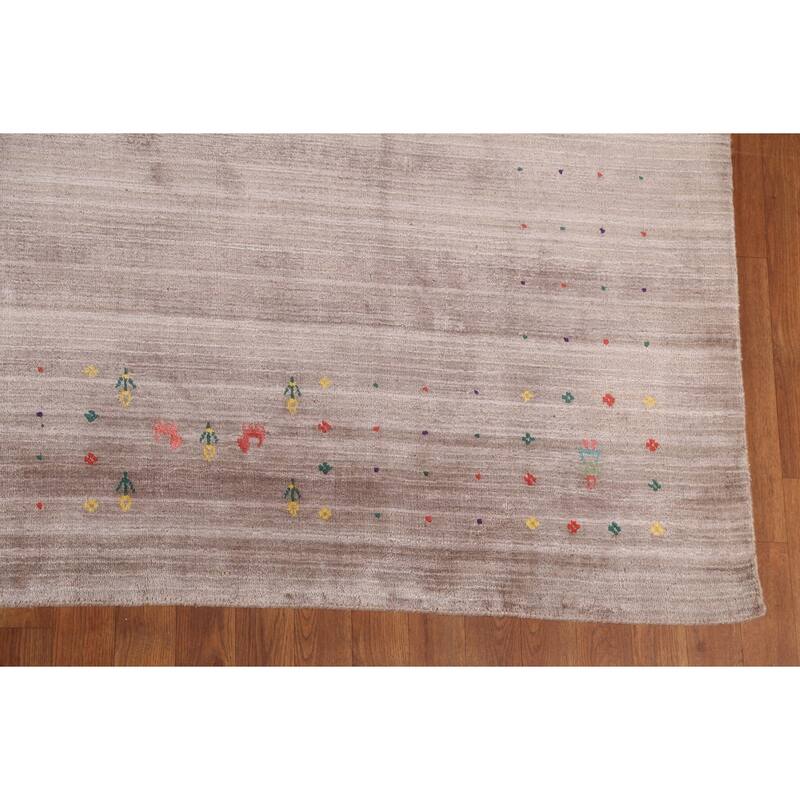 Gabbeh Area Rug Hand-Knotted Tribal Beige Wool Carpet - 7'10" x 9'8"