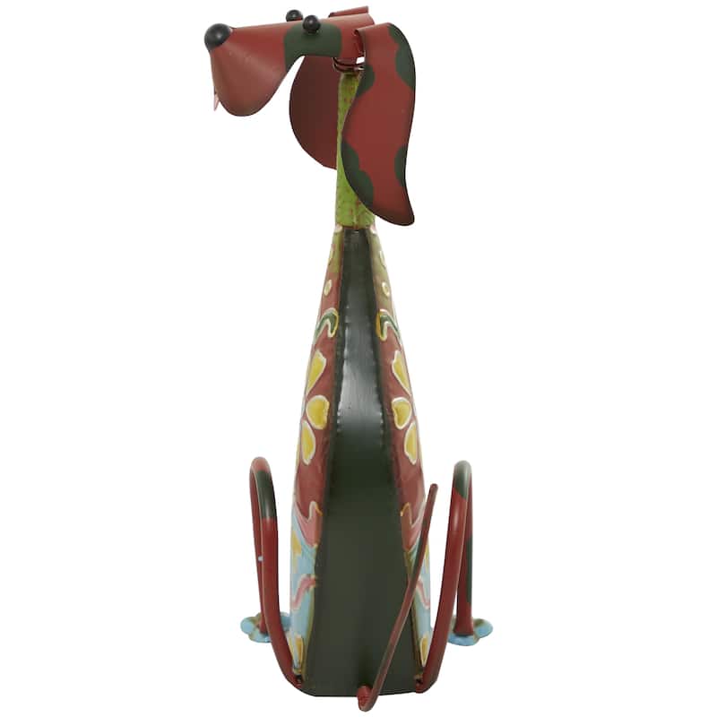 Metal Dog Indoor Outdoor Decorative Garden Sculpture with Floral Pattern - Multi Colored - Roche River Decor