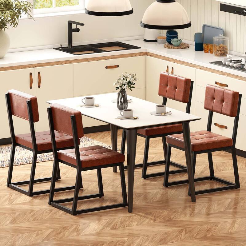 Moasis Modern PU Leather Upholstered Dining Chairs Set of 2/4 - Brown - 4pcs