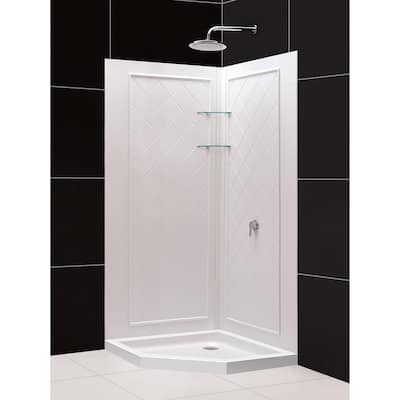 DreamLine 36 in. x 36 in. x 76 3/4 in. H Neo-Angle Shower Base and Acrylic Backwall Kit - 36" x 36"
