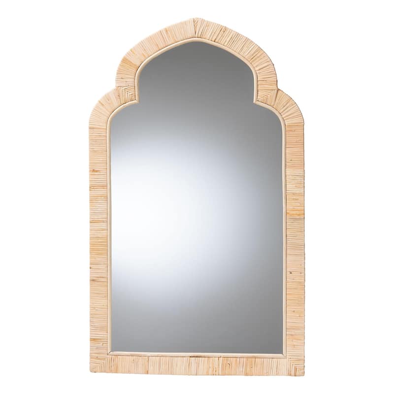 Plautilla Natural Rattan Arched Wall Mirror - Decorative Hand Wrapped Wicker Accent Mirror for Entryway, Bedroom, or Living Room - Natural