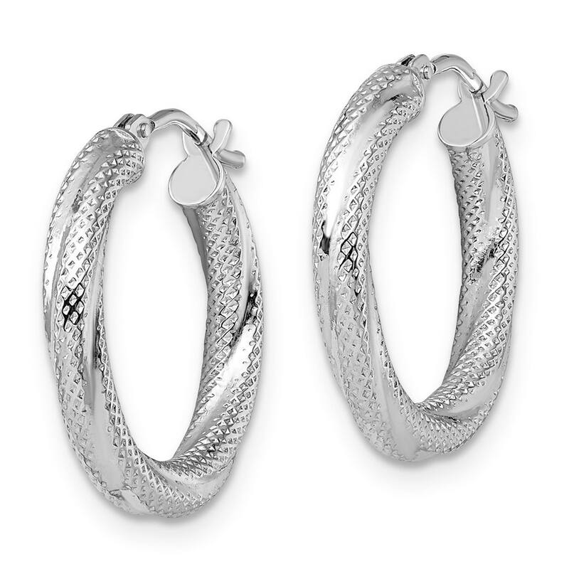 Curata 10k Yellow, Rose or White Gold Fully Textured Twist 21x3mm Hinged Hoop Earrings