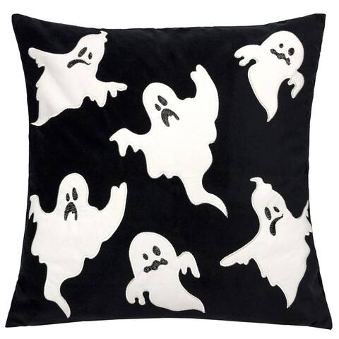 Halloween Boo Ghost Velvet 20"x20" Black White Square Decorative Throw Pillow with Insert