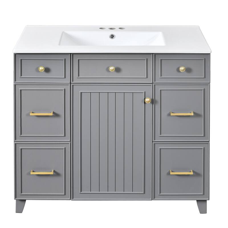 36 Inch Bathroom Vanity with Sink Combo Solid Wood Cabinet 3 Drawers