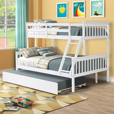 Twin Over Full Bunk Bed with Trundle, Ladder and Guard Rails