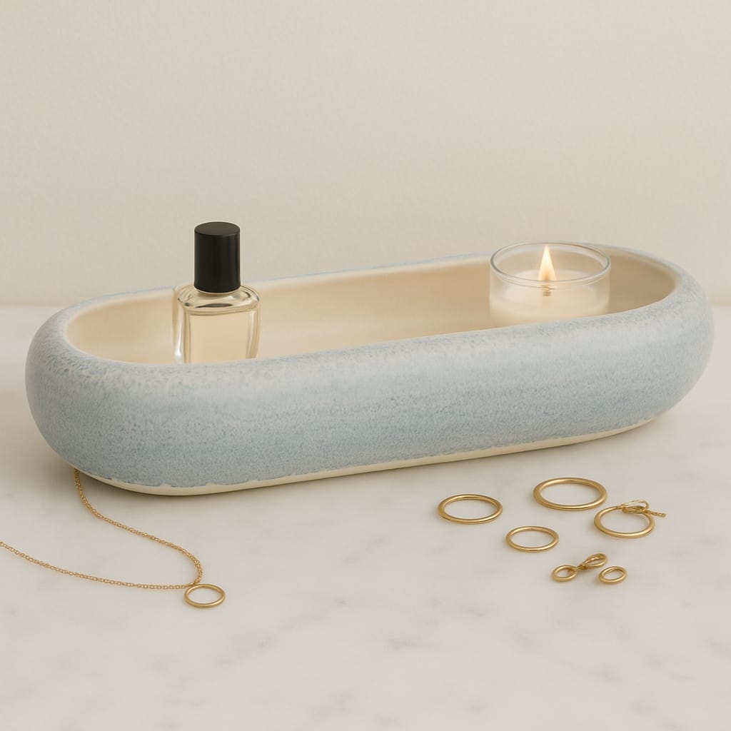 Modern Oval Ceramic Decorative Accent Bowl - Home Decor - 20", Blue - 20.0"