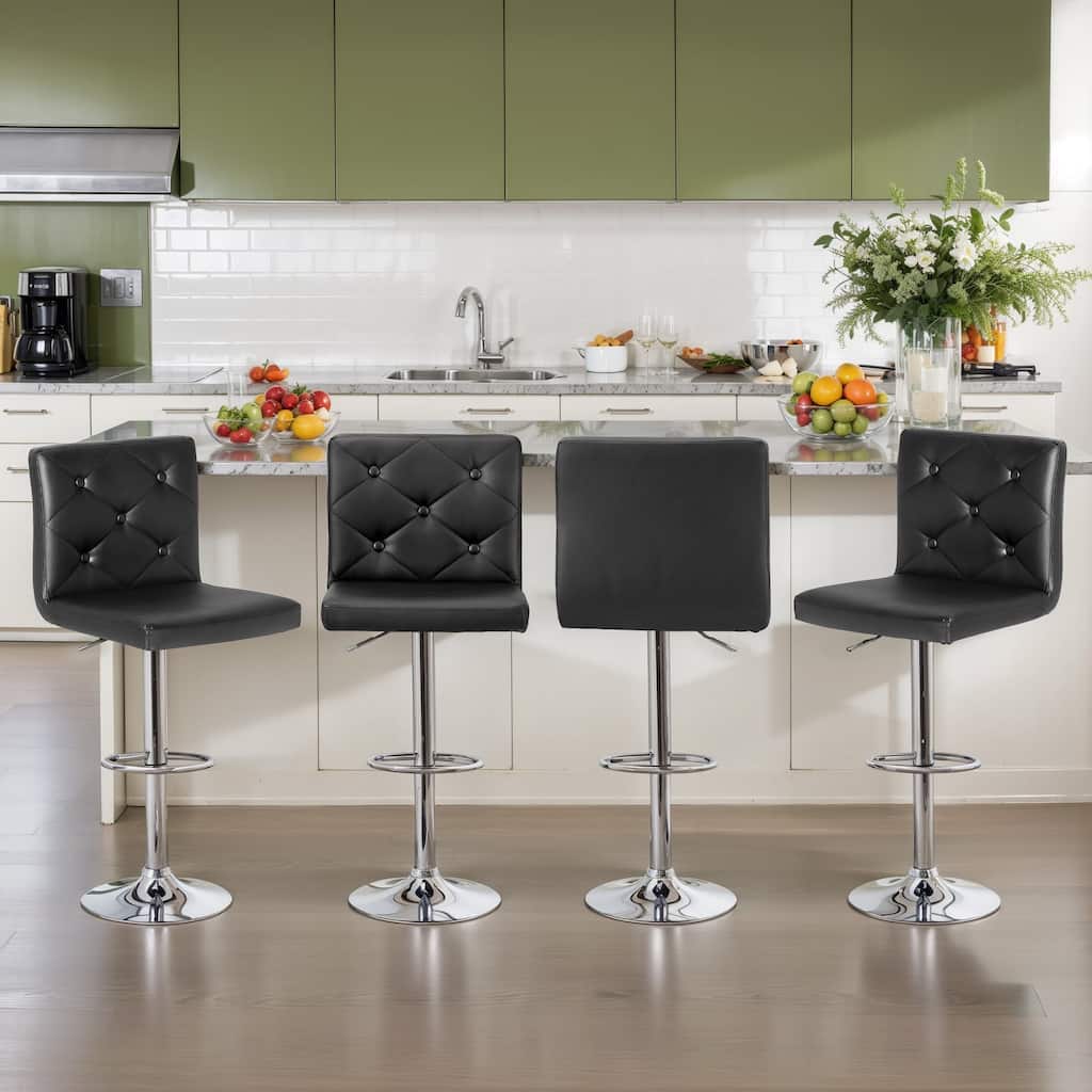 Javlergo 4 Pack 360° Swivel Bar Stools Adjustable PU Leather Stools with Diamond Tufted Back Curved Footrest