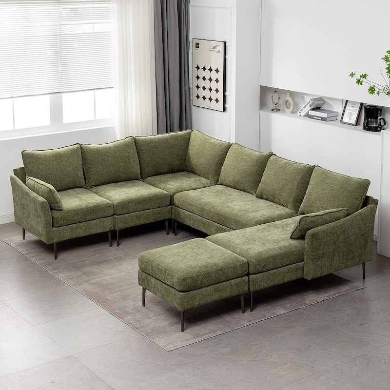 Modern Chenille Sectional Sofa with Reversible Chaise and Ottoman, Perfect for Living Rooms with Sleeper Function