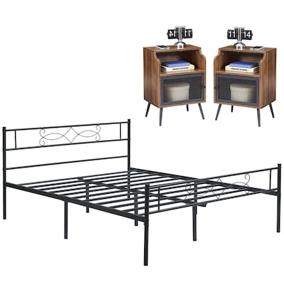 Taomika 3-pieces Bedroom Set with Metal Bed Frame and Nightstands