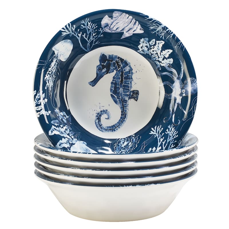 Certified International Sea Life Melamine 7.5" All Purpose Bowls, Set of 6 - 7.5" Diameter x 2"