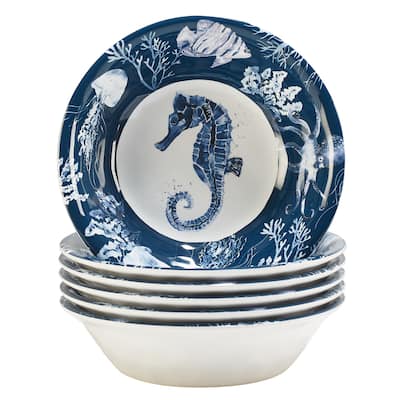 Certified International Sea Life Melamine 7.5" All Purpose Bowls, Set of 6 - 7.5" Diameter x 2"