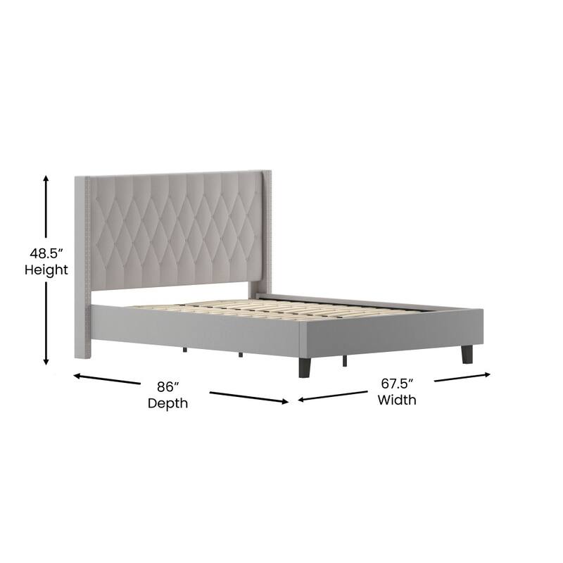 Tufted Upholstered Nailhead Trim Platform Bed