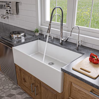 ALFI brand AB536-W White 36" Smooth Apron Single Bowl Fireclay Farm Sink