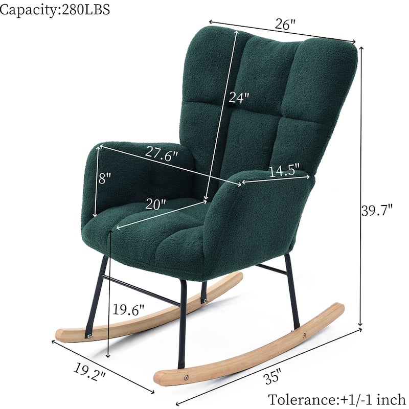 Rocking Chair Teddy Upholstered Glider Rocker - Green