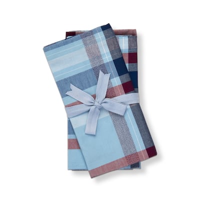 Jackson Plaid Cotton Napkin Set of 4 - Blue Multi Kitchen Textiles for July 4th, 20" x 20", Machine Washable - 20 x 20