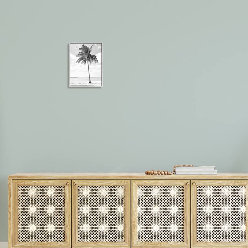 Stupell Single Palm Tree Monochrome Tropical Beach Plant Framed Wall Art, Design by Graffitee Studios - Grey