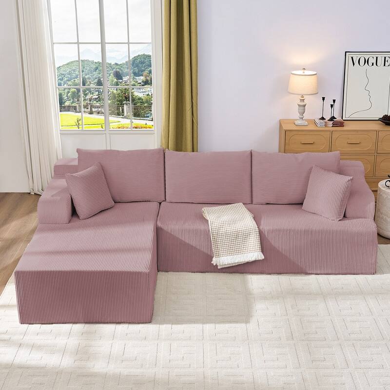 Mixoy 2-Pcs Free Combination Modular Sectional Sofas with Deep Seat,Corduroy L-Shaped Sofa with Chaise Lounge - 3-Seater
