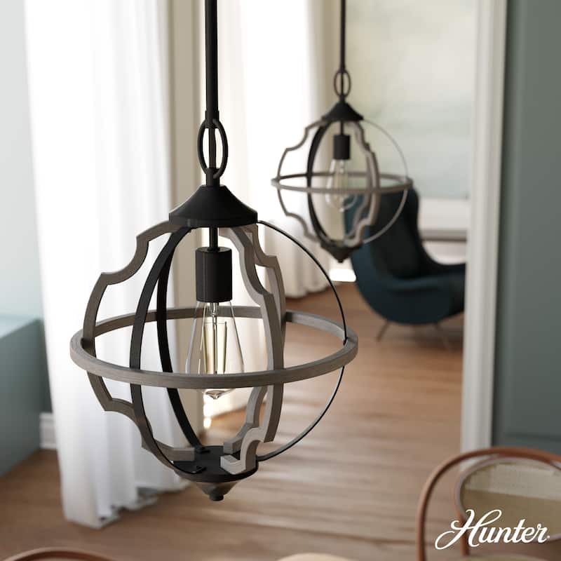 Hunter Stone Creek 1-Light Pendant - Kitchen Island, Dining Room, Entry - Farmhouse, Rustic, Transitional - Noble Bronze-White Washed Oak