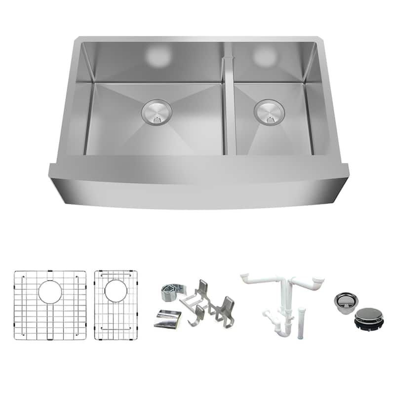 Diamond Sink Kit with Farmhouse Style Super Single Bowl, Magnetic Accessories Kit, and Drain Kit - No Faucet Hole