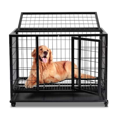 Heavy Duty Pet Playpen for Training Indoor Outdoor with Plastic Tray, Double Doors & Secure Lock