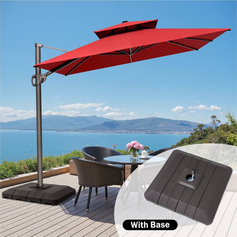 9 x 12 ft Double Top Patio Cantilever Umbrella with Base, 360-degree Rotation - Red