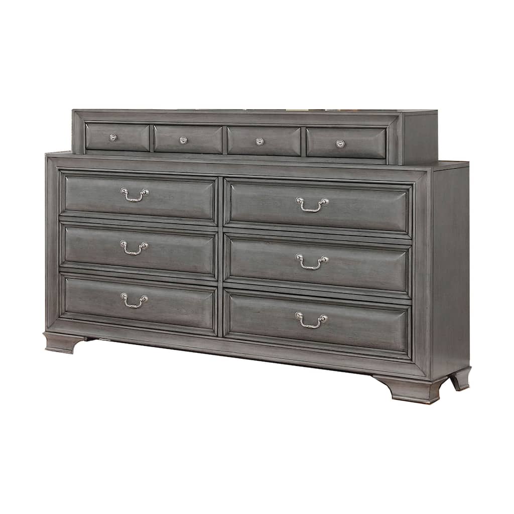 Transitional Wooden Dresser with 10 Drawers and bracket Legs, Gray