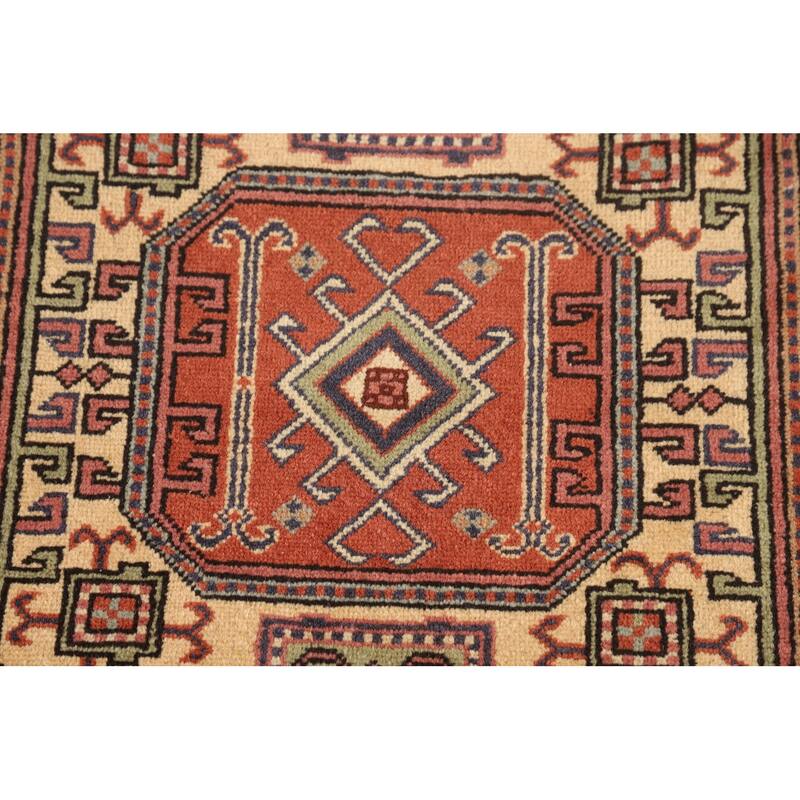 Geometric Anatolian Vintage Runner Rug Hand-Knotted Wool Carpet - 3'1" X 9'10"