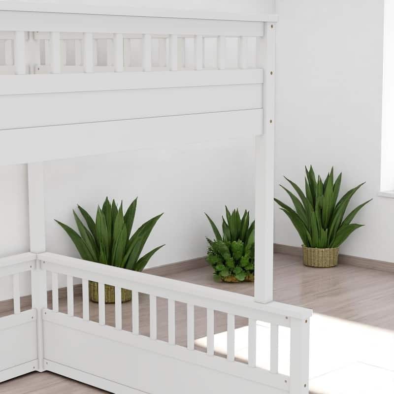 Convertible Twin XL Over Queen Size Bunk Bed with Safety Rails, Ladder and Wood Slats, No Box Spring Needed