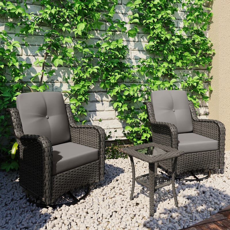 Outdoor Rattan Swivel Rocker Chairs Patio Bistro Set of 3
