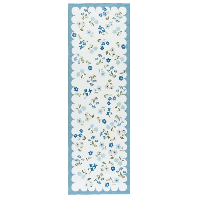 Martha Stewart Deshka Machine Washable & Slip Resistant Rug - 2'6" x 8' Runner - Ivory/Light Blue