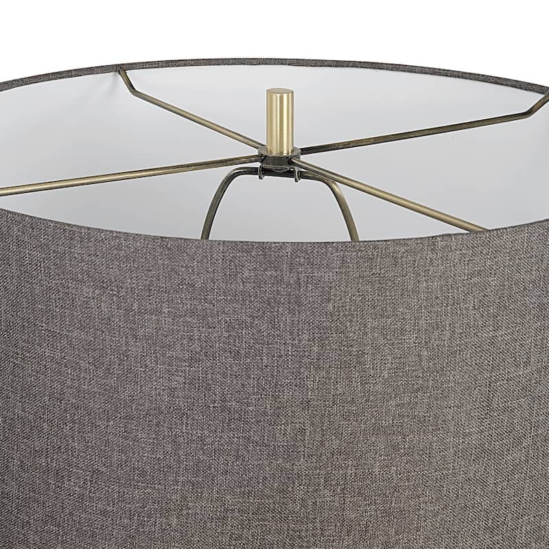 Honed Marble Table Lamp with Drum Shade - 28.75" - White and Gold