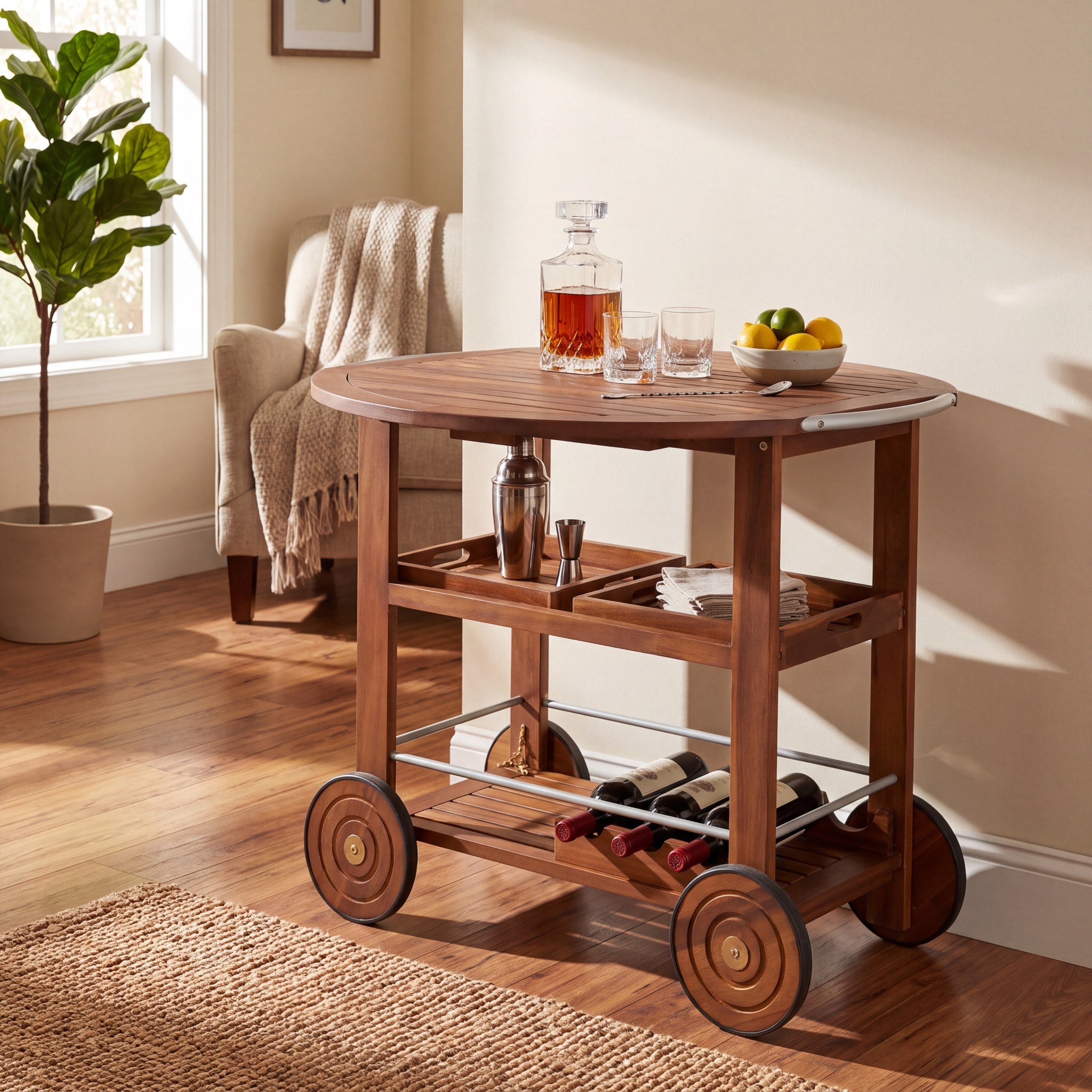 Cynthia Farmhouse Cottage Acacia Wood Bar Cart with Drop Leaf by Christopher Knight Home