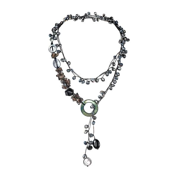 slide 1 of 4, Handmade Pretty Black Pearl-Onyx-MOP Long Wrap Around Multi-Wear Necklace (Thailand)
