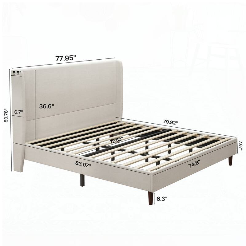 High Headboard Upholstered Bed with 12-Slat Support